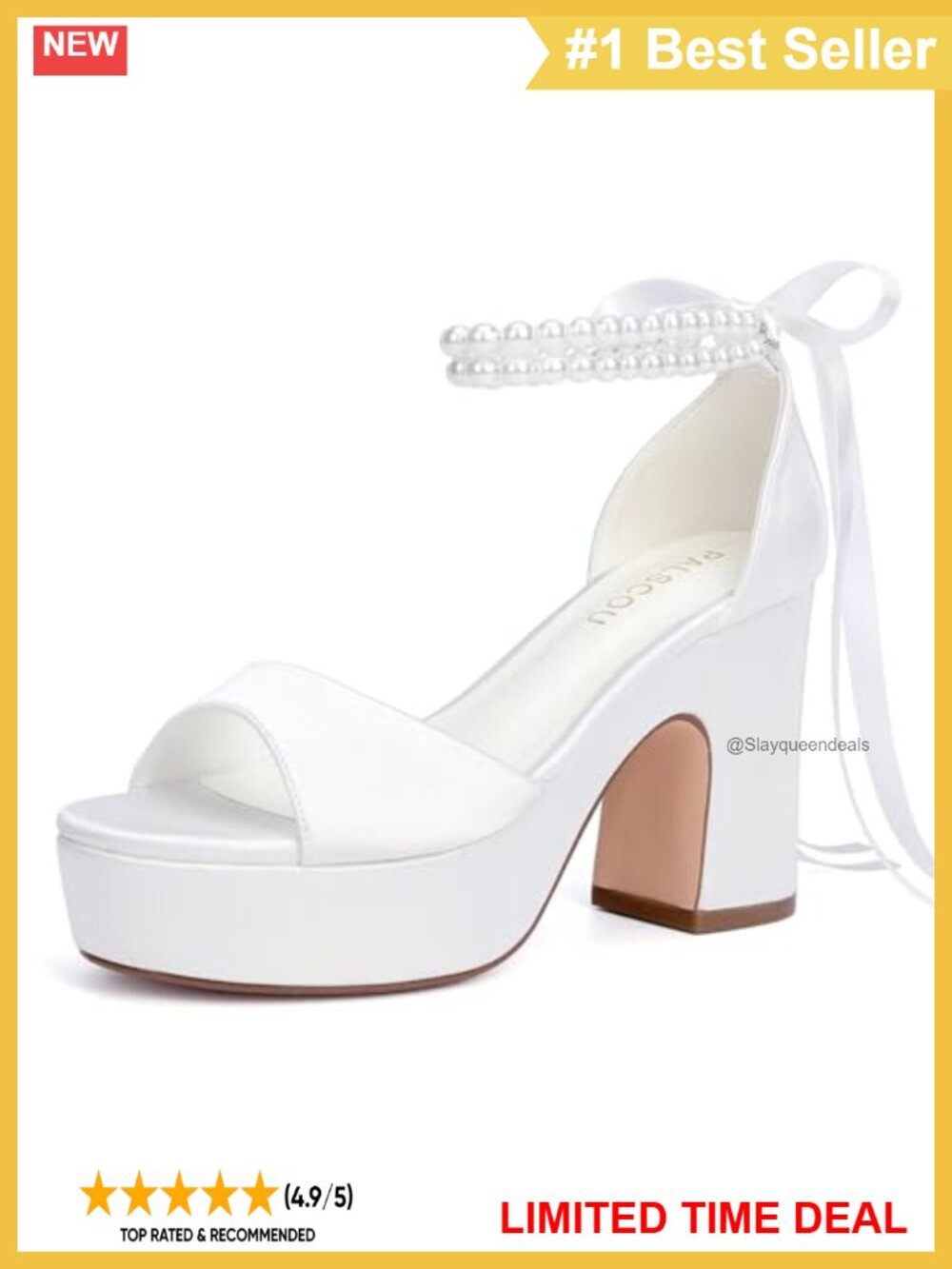 Satin Platform Wedding Sandals Open Toe Pearl Block Heel Bride Shoes